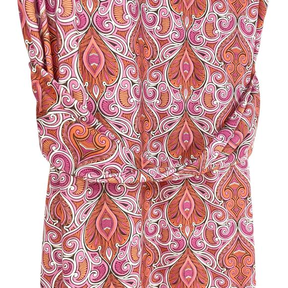 PRANA Pink & Orange Paisley Athleisure Twist Dress w Built-In Bra Size L Stretch - Picture 6 of 9